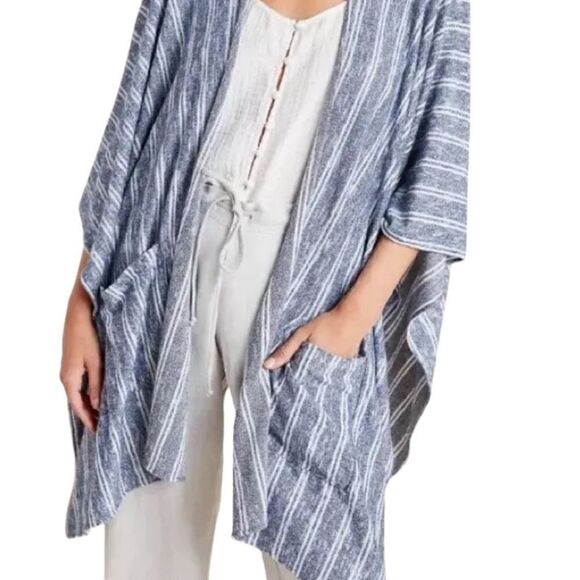 Anthropologie Saturday/Sunday Barlia Blue Striped Kimono Cardigan - Picture 1 of 7